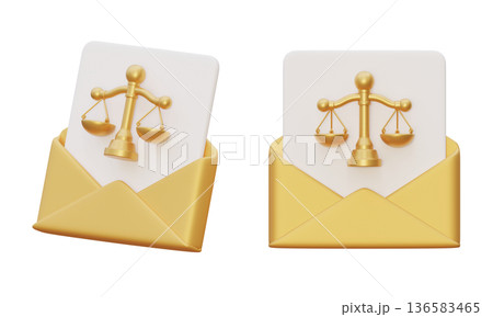 3D rendered legal notice envelope with justice scales icon isolated 3D rendered legal notice envelope with justice scales icon isolated 136583465