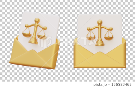 3D rendered legal notice envelope with justice scales icon isolated 3D rendered legal notice envelope with justice scales icon isolated 136583465