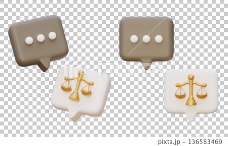 3D rendered speech bubbles and justice scales set isolated 136583469