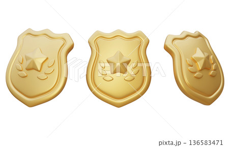 3D rendered set of golden police badge icons isolated 3D rendered set of golden police badge icons isolated 136583471