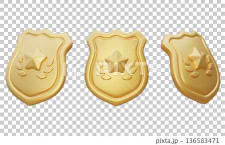 3D rendered set of golden police badge icons isolated 3D rendered set of golden police badge icons isolated 136583471