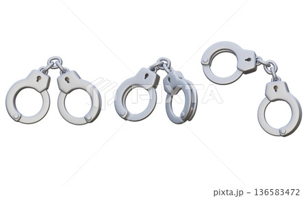 3D rendered set of silver steel handcuffs isolated 136583472