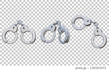 3D rendered set of silver steel handcuffs isolated 136583472