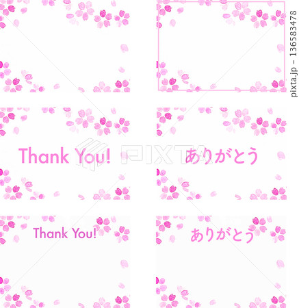 桜のサンキューカード　春の和風メッセージカードのベクターイラスト 136583478