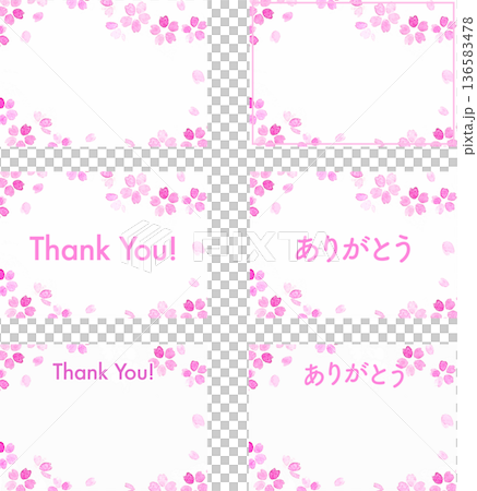 桜のサンキューカード　春の和風メッセージカードのベクターイラスト 136583478
