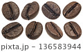 Coffee beans macro closeup isolated on white background with clipping path, full depth of field 136583944