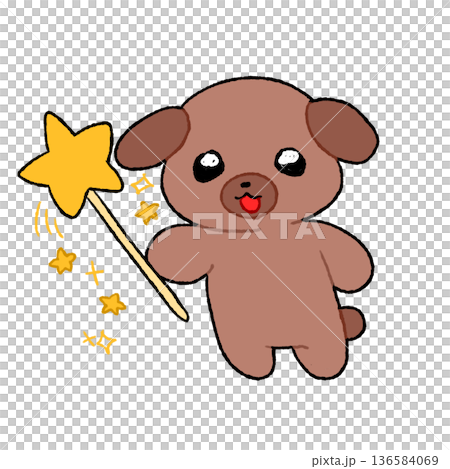 Illustration of a cute dog smiling with a star stick Fantasy animal material Transparent background Illustration of a cute dog smiling with a star stick Fantasy animal material Transparent background 136584069