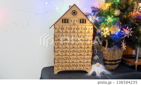 Wooden Advent Calendar With Christmas Tree Wooden Advent Calendar With Christmas Tree 136584235