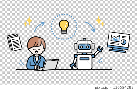 AI導入で業務効率化を実現するビジネスウーマンのイラスト 136584295
