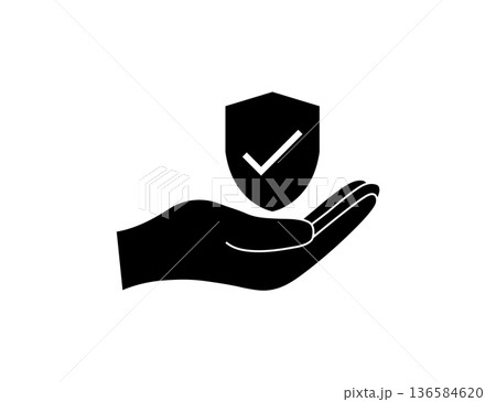 Hand Holding Shield With Check Mark. 136584620