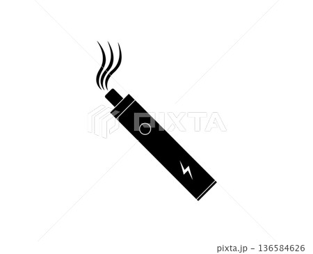 Black Vape Pen Icon With Vapor Smoke, Electronic Cigarette Silhouette. 136584626