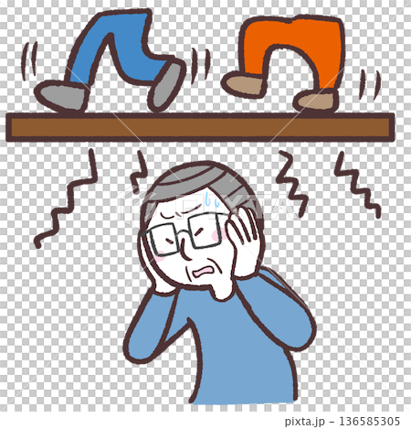 上の階の音がうるさいと感じているシニア男性のイラスト 136585305