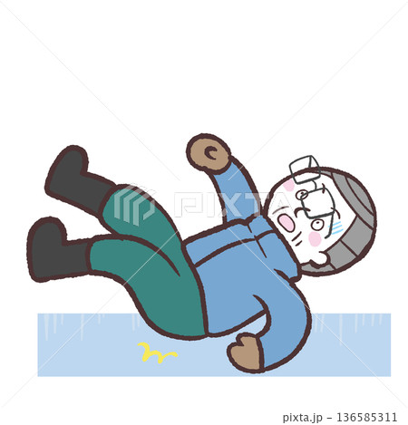 凍結した地面に滑るシニア男性のイラスト 凍結した地面に滑るシニア男性のイラスト 136585311