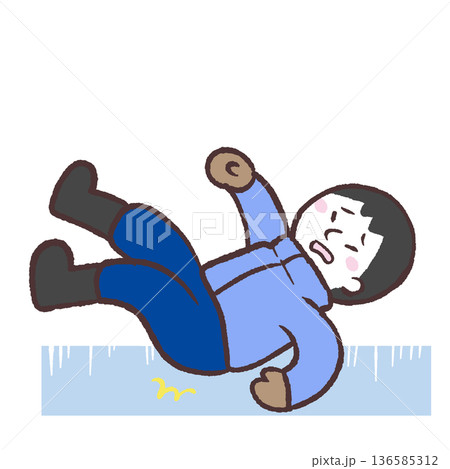 凍結した地面に滑る男性のイラスト 凍結した地面に滑る男性のイラスト 136585312