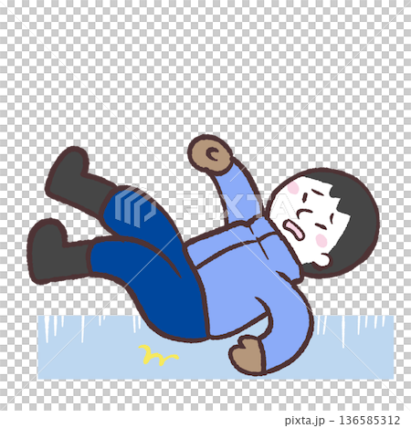 凍結した地面に滑る男性のイラスト 凍結した地面に滑る男性のイラスト 136585312