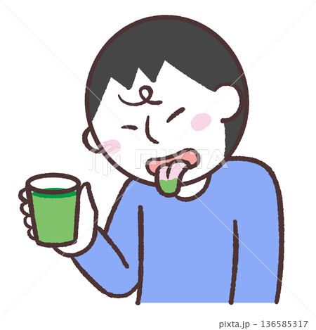 緑の液体を飲んで舌を出す男性のイラスト 136585317
