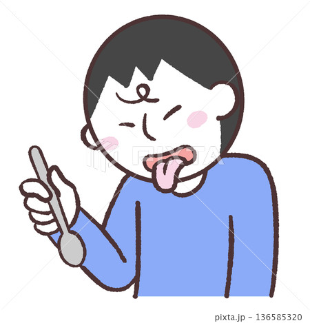 スプーンを持って舌を出す男性のイラスト 136585320