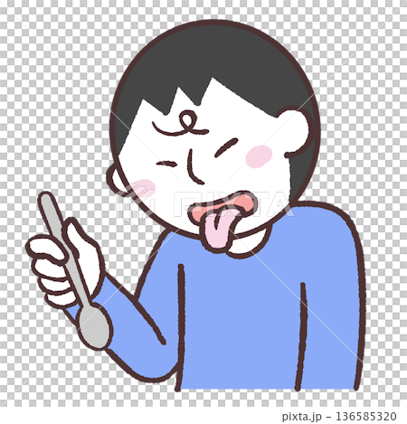 スプーンを持って舌を出す男性のイラスト 136585320
