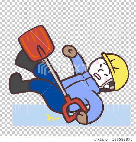 凍結した地面に滑る雪かき男性のイラスト 136585970