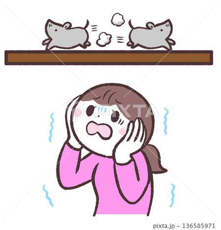 害獣に怯える女性のイラスト 害獣に怯える女性のイラスト 136585971