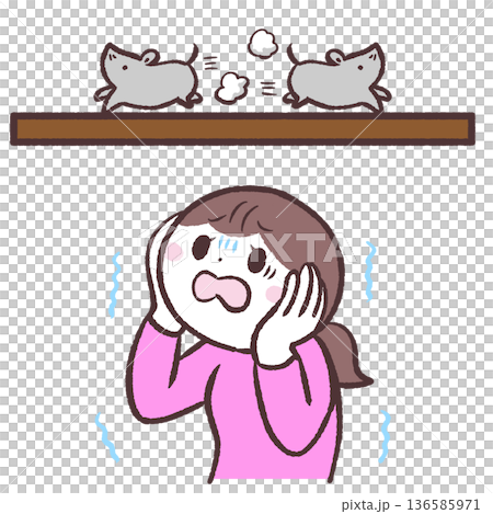 害獣に怯える女性のイラスト 害獣に怯える女性のイラスト 136585971