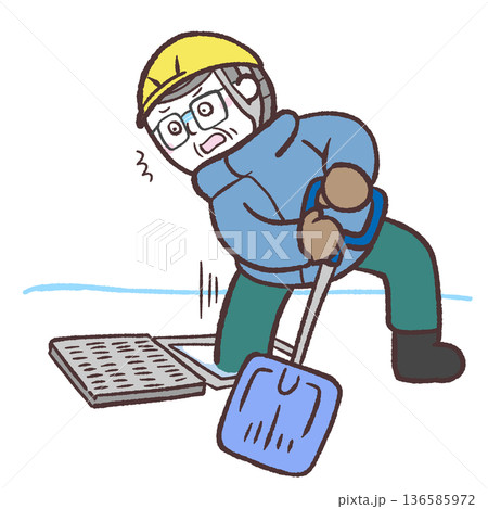 側溝に足を突っ込む雪かき男性のイラスト 側溝に足を突っ込む雪かき男性のイラスト 136585972