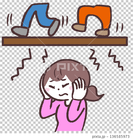 上の階の音がうるさいと感じている女性のイラスト 136585973