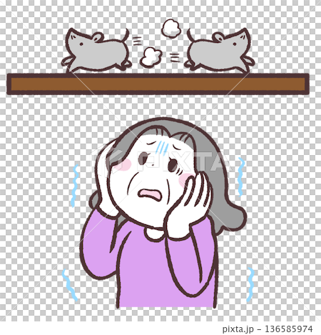 害獣に怯えるシニア女性のイラスト 害獣に怯えるシニア女性のイラスト 136585974