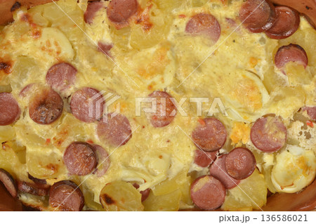 Baked Potato Casserole with Sausage Slices Baked Potato Casserole with Sausage Slices 136586021