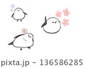 シマエナガと水彩お花イラスト 136586285