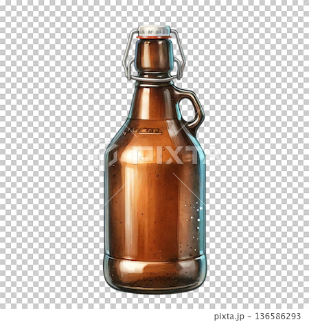 Brown glass bottle with metal clasp and handle 136586293