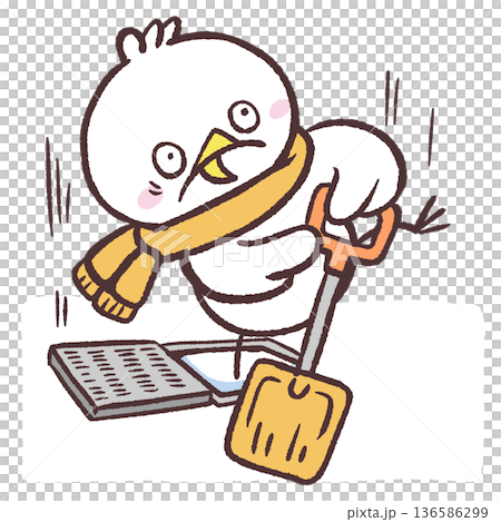 一隻正在鏟雪的白鳥將爪子伸進排水溝的插圖 136586299