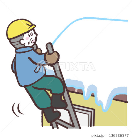除雪作業中梯子が倒れるシニア男性のイラスト 136586577