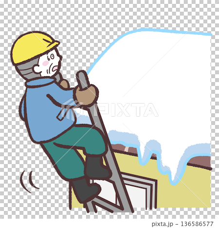 除雪作業中梯子が倒れるシニア男性のイラスト 136586577