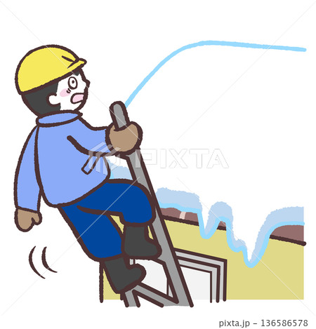 除雪作業中梯子が倒れる男性のイラスト 136586578