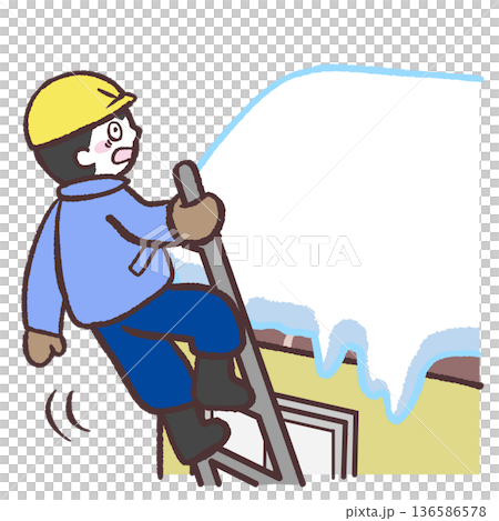 圖解：一名男子在鏟雪時，梯子倒了。 136586578