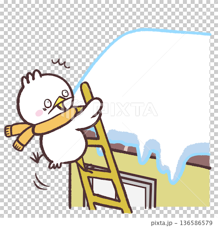 除雪作業中梯子が倒れる白い鳥のイラスト 除雪作業中梯子が倒れる白い鳥のイラスト 136586579