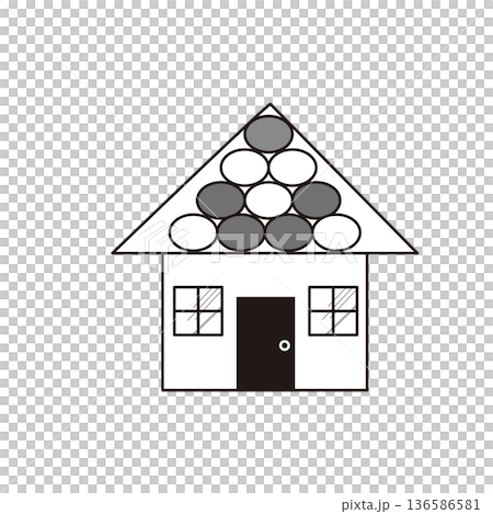 一戸建て住宅外観シンプル線画イラスト 一戸建て住宅外観シンプル線画イラスト 136586581
