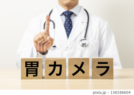 「胃カメラ」と書かれたブロックと医師 136586604