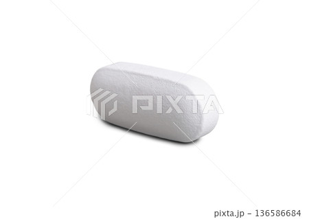 Macro of one white tablet, medicine pill capsule, supplement, vitamin isolated on white background Macro of one white tablet, medicine pill capsule, supplement, vitamin isolated on white background 136586684