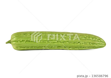 Closeup of fresh bitter melon,gourd, isolated on white background 136586796
