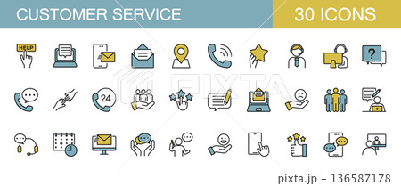 カスタマーサービス・カスタマーセンターに関するラインアイコンセット　カラー 136587178