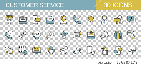 カスタマーサービス・カスタマーセンターに関するラインアイコンセット　カラー 136587178