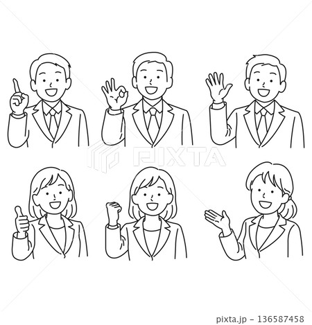 スーツを着た若い男女の表情セット 136587458
