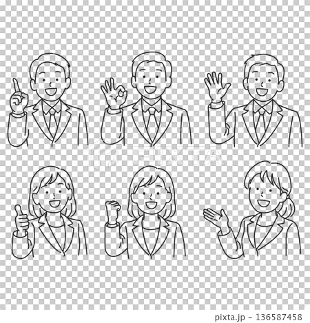 スーツを着た若い男女の表情セット 136587458