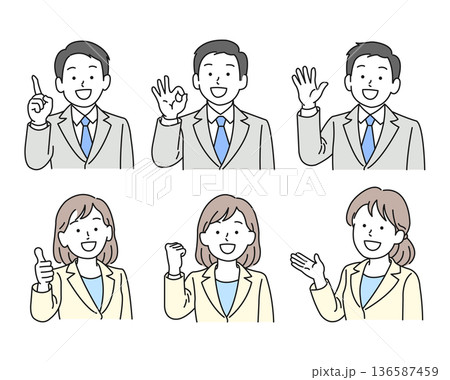 スーツを着た若い男女の表情セット 136587459