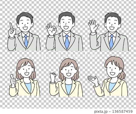 スーツを着た若い男女の表情セット 136587459