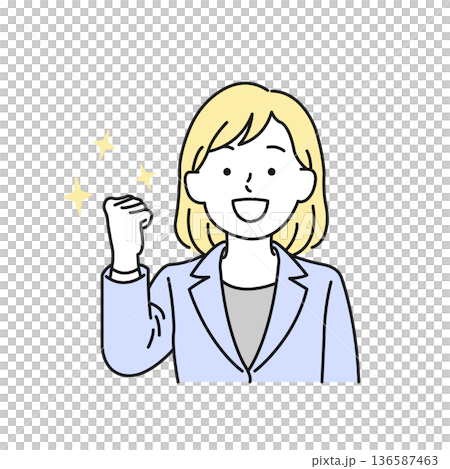 一個穿著西裝的女人微笑著擺出一個勇敢的姿勢 一個穿著西裝的女人微笑著擺出一個勇敢的姿勢 136587463