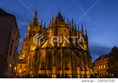 Saint Vitus Cathedral, Prague Castle complex, glowing at night Saint Vitus Cathedral, Prague Castle complex, glowing at night 136587592