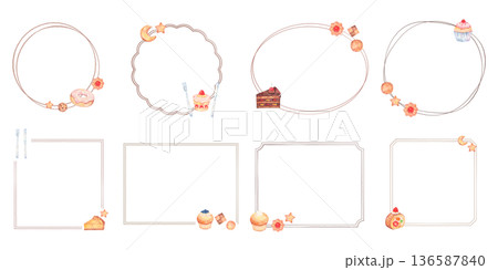 水彩で描いた焼き菓子のフレームセット 水彩で描いた焼き菓子のフレームセット 136587840